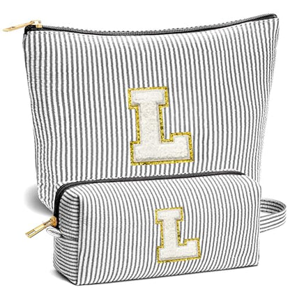 Travel Essentials - Portable Travel Toiletry Bag for Women, Initial Makeup Kit Organizer Make up Cosmetic Bag Set, Black L - color: Black, style: L
