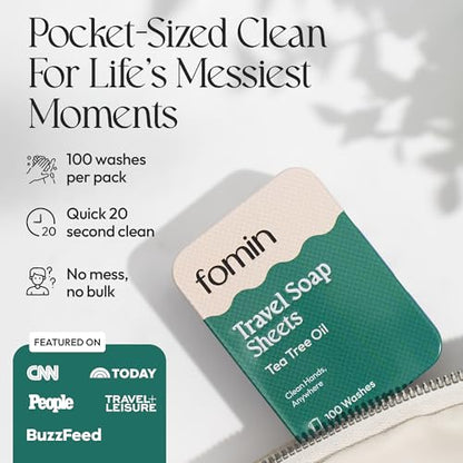 FOMIN - Paper Soap Sheets Tin for Traveling - 3 Pack Tea Tree - Portable Travel Hand Soap Sheet, Dissolvable Mini Camping Hand Soap for Hand Washing - color: Tea Tree (Pack of 3)