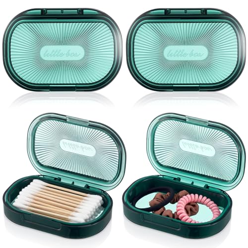Kigley 4 Pcs Hair Tie Container Small Portable Travel Cotton Swab Holder Dispenser with Lid Plastic Box Storage Containers for Small Items, 3.94 x 2.76 Inch (Green) - color: Green