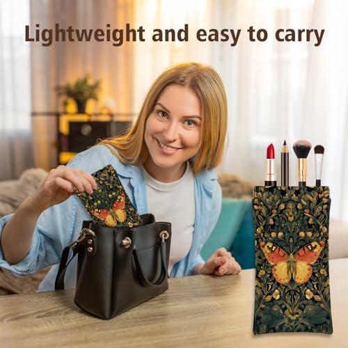 Eyeglasses Sunglasses Case PU Soft Squeeze Top Glasses Pouch for Women Men,Animal Pattern Portable Anti Scratch - color: Brown-butterfly01