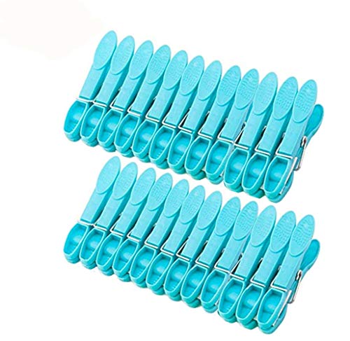 Strong Plastic Clothes Clips For Drying Heavy Duty Clothing Clamps Travel Clothespins Beach Towel Pegs 24 Pack Blue - color: Blue