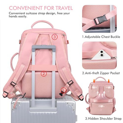 Beraliy Large Travel Backpack for Women, Personal Item Bag Airline Approved, Carry On Luggage, 17 inch Laptop Backpack, Waterproof Backpack, Hiking Backpack, Pink - color: Pink, size: X-Large