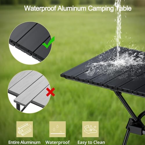 Anbte 3ft Roll Up Camping Table Max 27.5", 4 Adjustable Heights Aluminum Camping Table Foldable Waterproof with Carrying Bag, Lightweight, for Garden Picnic Outdoor Travel Beach, 35” X 16”, Black