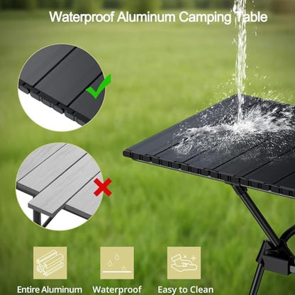 Anbte 3ft Roll Up Camping Table Max 27.5", 4 Adjustable Heights Aluminum Camping Table Foldable Waterproof with Carrying Bag, Lightweight, for Garden Picnic Outdoor Travel Beach, 35” X 16”, Black