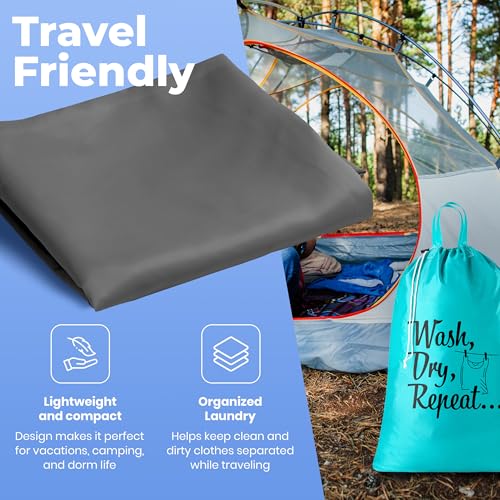 Extra Large Travel Laundry Bag - 2-Pack Fun Print Design Bags for Dirty Clothes - Durable Water-Resistant Fabric - Sturdy Drawstring Closure (Teal-Grey | Wash Dry Repeat) - color: Teal-grey | Wash Dry Repeat