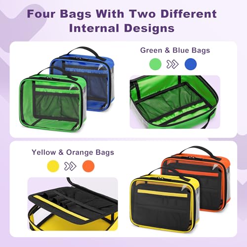 Trunab 4 Pcs First Aid Bag Empty Medical Pouch Color Coded Clear Zippered Pouches for Organizing Emergency Kits, Medicine, for Home Outdoor Car Supplies (Bag Only)