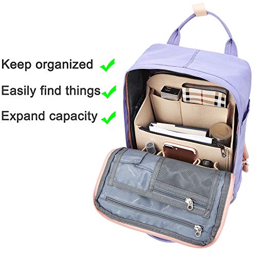 Yoillione Felt Backpack Organizer Insert for Women and Men, Large Travel Rucksack Insert with High Capacity, Lightweight Bag Organizer with Zipper Pockets - color: Beige, size: Medium
