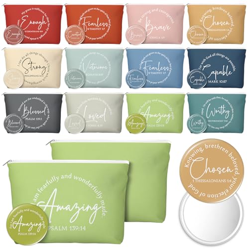 Geelin 12 Sets PCT Week Gifts Bulk Christian Gifts for Women Religious Makeup Bag and Compact Mirror Inspirational Gift for Teacher Nurse Staff Coworker Team Church Group Bible Study Member (Classic) - color: Classic