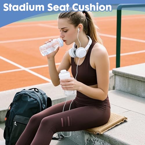 Inflatable Seat Cushion,Self-Inflating Foam Stadium Seat Cushion, Airplane Seat Cushion,Protable Seat Pad for Camping, Backpacking,Sports Events,Traveling,Bleacher (1, Khaki) - color: Khaki