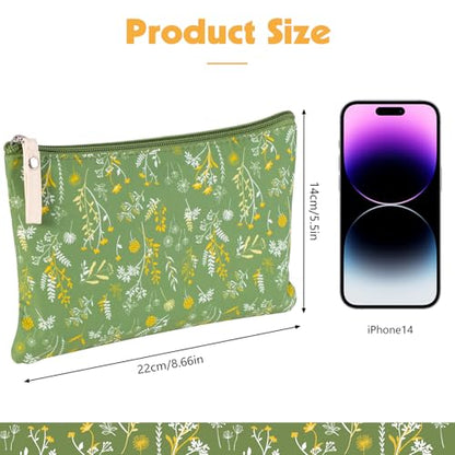 Pengxiaomei 2 Pcs Green Floral Makeup Bags, Small Zipper Cosmetic Bag Travel Toiletry Bag Makeup Pouch for Kids Teen Girls Tea Party Spring Party Mothers Day Gifts - style: Green Floral
