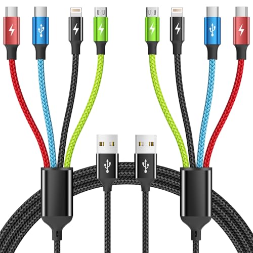 Cruise Essentials 2026 4 in 1 Multi Charging Cable [2Pack 5FT], Tangle Free USB C Car Charger Cable, Nylon Braided Charging Cords for Multiple Devices, Travel Essentials Car Accessories - color: Black_Red_Blue_Green, size: 2Pack 5FT