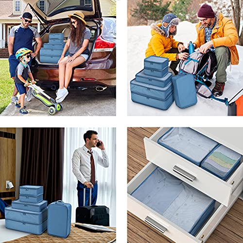 Mossio 6 Set Packing Cubes with Shoe Bag - Lightweight Travel Luggage Suitcase Organizers - color: Sea Blue