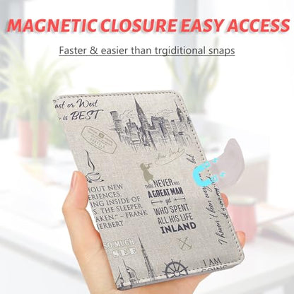 Passport Holder, Travel Wallet Cover with Pen Loop | Cute RFID Blocking Leather Case with Magnetic Closure for Travel Essentials-Travel - color: O-Travel