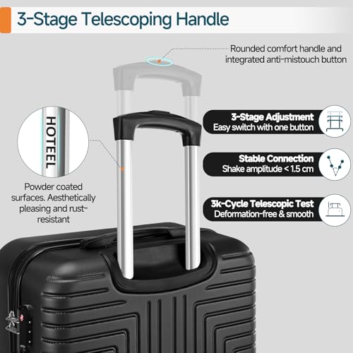 Hoteel Luggage Sets 5 Piece, 4-Year Warranty, Durable Suitcase Set with Spinner Wheels, ABS+PC Hard Shell Lightweight Luggage with TSA Lock, Large Checked Travel Suitcases, Black(20/24/28/DB/TB) - color: Bure black, size: 20/24/28/TB/（DB/BP）