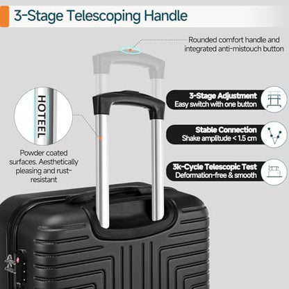 Hoteel Luggage Sets 5 Piece, 4-Year Warranty, Durable Suitcase Set with Spinner Wheels, ABS+PC Hard Shell Lightweight Luggage with TSA Lock, Large Checked Travel Suitcases, Black(20/24/28/DB/TB) - color: Bure black, size: 20/24/28/TB/（DB/BP）