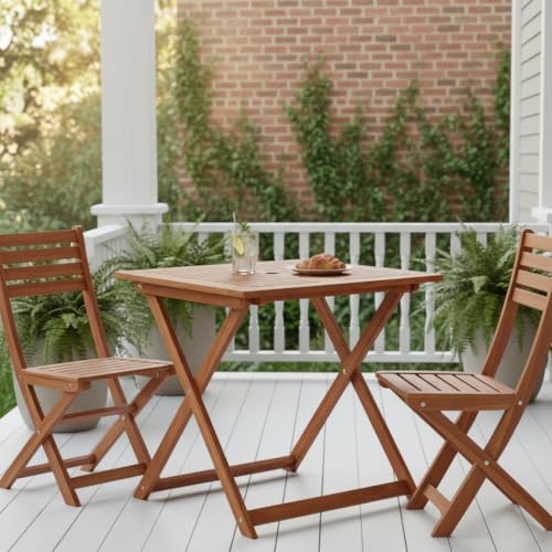 Tangkula 29.5-Inch Square Patio Dining Table, Solid Wood Folding Outdoor Bistro Table with Teak Painting & 2" Umbrella Hole, Outdoor Dining Table for Balcony, Deck, Porch, Backyard - size: 29.5"