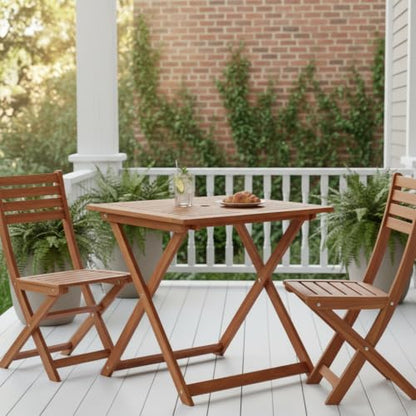 Tangkula 29.5-Inch Square Patio Dining Table, Solid Wood Folding Outdoor Bistro Table with Teak Painting & 2" Umbrella Hole, Outdoor Dining Table for Balcony, Deck, Porch, Backyard - size: 29.5"