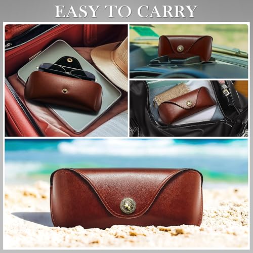 SUNGAIT Vegan Leather Glasses Case Portable Sunglasses Holder Hard Shell Slim Design Travel-Ready - color: Brown