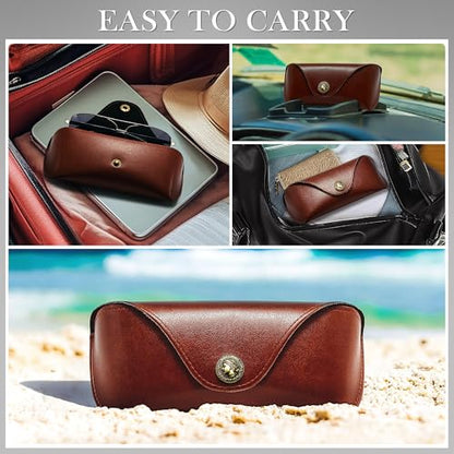 SUNGAIT Vegan Leather Glasses Case Portable Sunglasses Holder Hard Shell Slim Design Travel-Ready - color: Brown