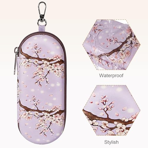 Double Eyeglasses Case, Dual Glasses Sunglasses Organizer with Zipper Closure, Eyewear Storage Box for Men Women Travel - color: Snow Cherry Blossom