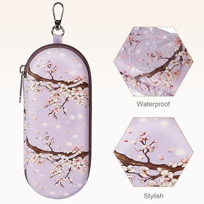 Double Eyeglasses Case, Dual Glasses Sunglasses Organizer with Zipper Closure, Eyewear Storage Box for Men Women Travel - color: Snow Cherry Blossom