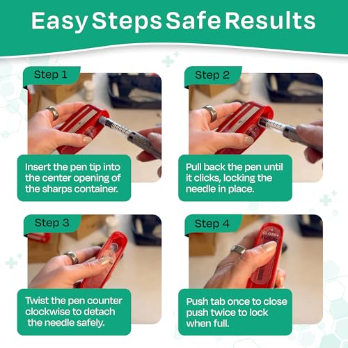 PocketSharps - Pocket-Size Travel Sharps Container for Pen Needles, Lancets, Strips - Premium Quality, Flat Bottom, Translucent Lid, Easy-Use, Portable Eject & Disposal Sharps Container - 3 Pack