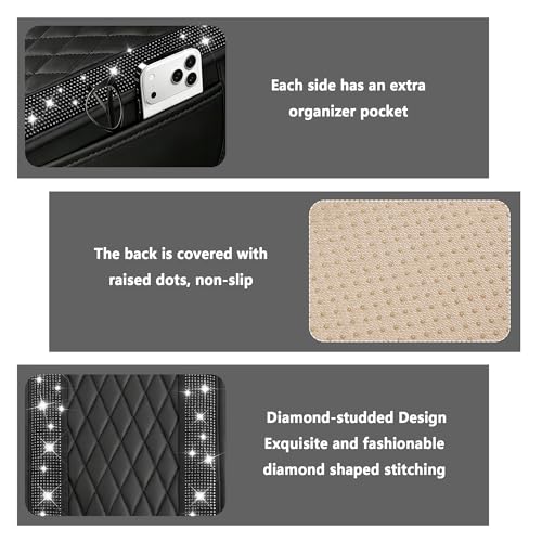 Stacool Upgraded Car Center Console Cover with Rhinestones,Microfiber Leather Car Armrest Cover Cushion with 2 Storage Bags,Universal Cars Armrest Storage Box as Cars Interior Accessories - color: Upgraded Diamond - Bling Black
