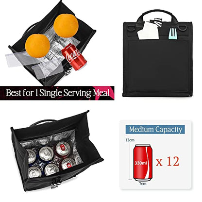SUNNY BIRD Insulated Lunch Bag Rolltop Lunch Box Tote Bag for Women, Men, Adults and Teens (Black with white strap) - color: Black With White Strap