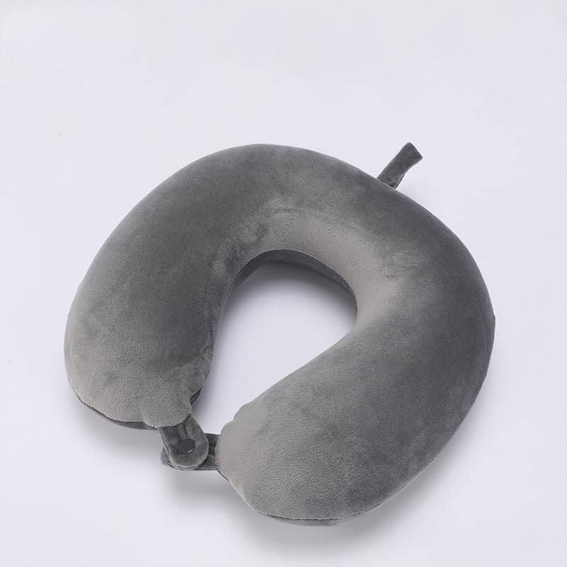 Travel Neck Pillow for Airplane, Car, Office, and Home | 100% Memory Foam U-Shaped Neck Pillow with Soft Washable Cover, Includes Travel Bag, Earplugs & Sleep Eye Mask | for Adults & Kids (Gray) - color: Gray