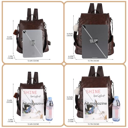 CHERUTY Women Backpack Purse PU Leather Anti-theft Casual Shoulder Bag Fashion Ladies Satchel Bags - color: 1-2 Brown, size: Medium
