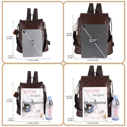 CHERUTY Women Backpack Purse PU Leather Anti-theft Casual Shoulder Bag Fashion Ladies Satchel Bags - color: 1-2 Brown, size: Medium