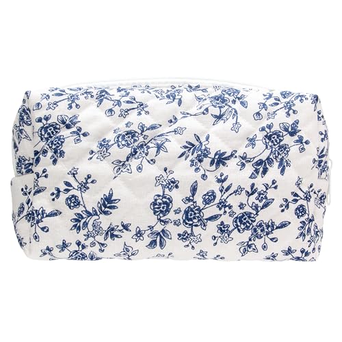 PAZIMIIK Vintage Quilted Makeup Bag Cosmetic Pouch for Brushes Pencils and Travel Make Up Accessories for Women and Girls Jouy Blue - color: Jouy Blue, size: 1PCS