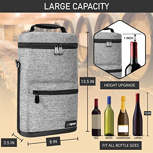 opux Wine Bag 2 Bottle Wine Tote Carrier, Insulated Wine Cooler Bag for Travel Picnic, Leakproof Portable Padded Case, Wine Gifts For Women Men Wine Lovers Christmas, Heather Gray - color: Heather Grey