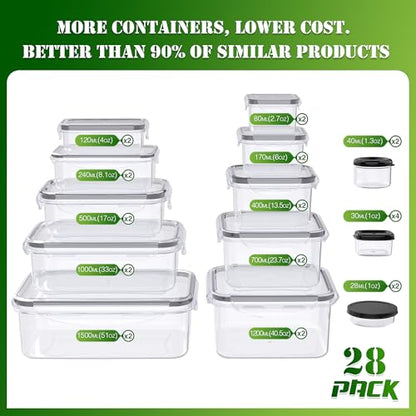 RockBerry 56 PCS Food Storage Containers with Lids Airtight- Plastic Container for Pantry Kitchen Organization-Microwave Dishwasher,Freezer Safe 100% Leak Proof (28 Stackable Boxes-28 Lids) - color: 56Pcs