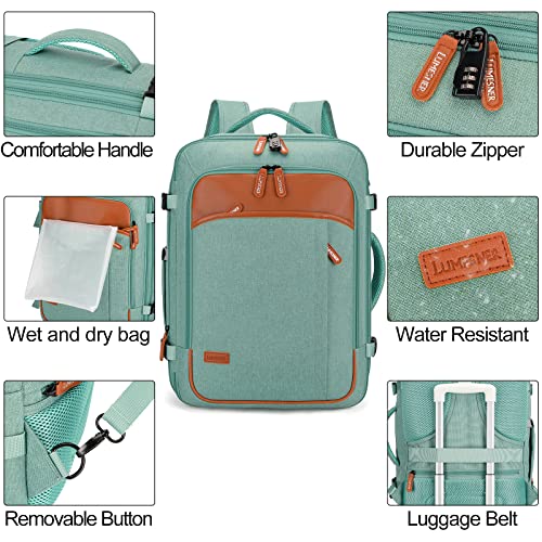 Lumesner Carry on Travel Backpacks, Extra Large 40L Flight Approved Bag for Men & Women,Expandable Suitcase Backpack With 4 Packing Cubes,Water Resistant Luggage Daypack Business Weekender Bag, Green - color: Green