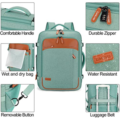 Lumesner Carry on Travel Backpacks, Extra Large 40L Flight Approved Bag for Men & Women,Expandable Suitcase Backpack With 4 Packing Cubes,Water Resistant Luggage Daypack Business Weekender Bag, Green - color: Green