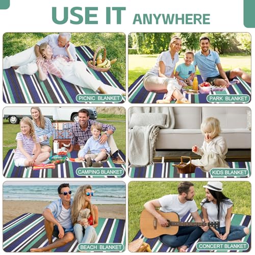 Picnic Blankets Outdoor Extra Large - 80"x80" Waterproof Beach Blanket, Machine Washable 3-Layer Foldable Park Mat with Sandproof Backing for Grass, Hiking, Travel, Concerts, Indoor (NavyBlue) - color: Navy