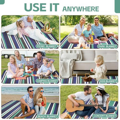 Picnic Blankets Outdoor Extra Large - 80"x80" Waterproof Beach Blanket, Machine Washable 3-Layer Foldable Park Mat with Sandproof Backing for Grass, Hiking, Travel, Concerts, Indoor (NavyBlue) - color: Navy