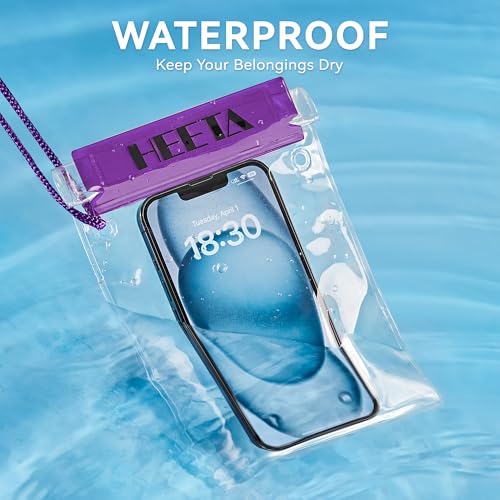 HEETA 5-Pack Clear Waterproof Dry Bag Pouch, Water Tight Cases Dry Bags Document Holder for Camera Mobile Phone Maps, Kayaking Boating - color: Purple