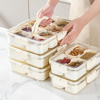 2Pack Divided Veggie Tray with Lid and Handle 8 Compartment Serving Tray with Dividers Portable Travel Snack Containers Stackable Snackle Box Charcuterie Container for Fruit,Vegetable,Salad - size: 2 Pack-8 Compartment