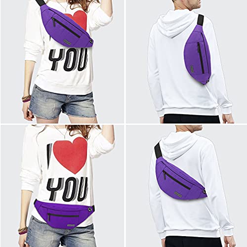 MAXTOP Large Crossbody Fanny Pack with 4-Zipper Pockets,Gifts for Enjoy Sports Festival Workout Traveling Running Casual Hands-Free Wallets Waist Pack Phone Bag Carrying All Phones - color: Violet, style: Large Fanny Pack(4 Zipper Pockets)