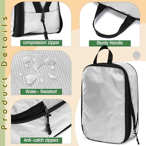 5 Pack Compression Packing Cubes for Travel Space Saving Cubes Luggage Organizer for Suitcase(Gray,M)