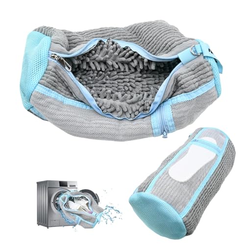 Shoe Washing Machine Bag, Laundry Shoe Bag with Side External Network for Washer and Dryer Reusable Shoe Cleaning Bag for Sneaker Tennis Unstain Cleaner Kit (2pc-gray) - color: with side bag-Grey(2pcs)