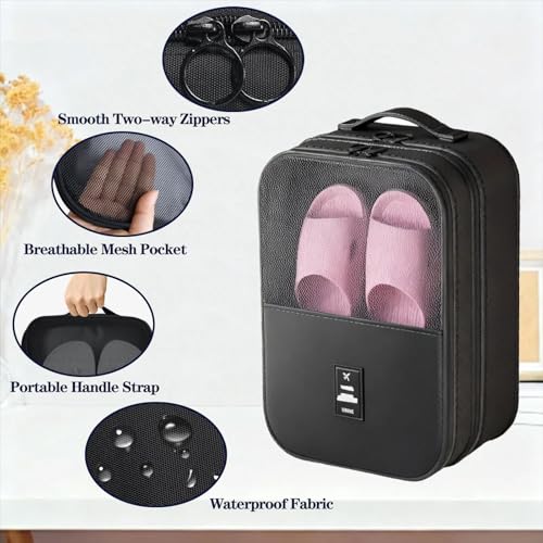 2 Pcs Shoe Bags for Travel - Holds 3 Pair of Shoes,Black Portable Shoes Storage Bag Organizer, Travel Luggage Shoe Organizer for Women and Teenager
