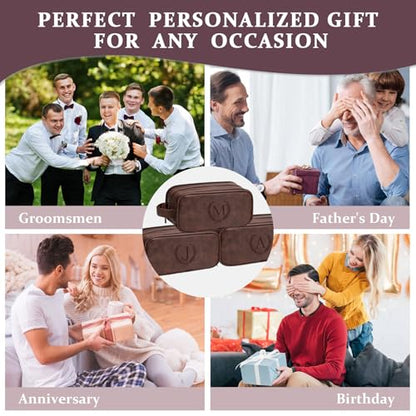 Janhavi Toiletry Bag For Men Waterproof, Groomsmen Gifts Personalized Leather Engraved Initials & Wheat, Mens Toiletry Travel Bag, Birthday Gifts For Men, Travel Tssentials (Medium, Dark Brown, A) - color: Dark Brown, style: A