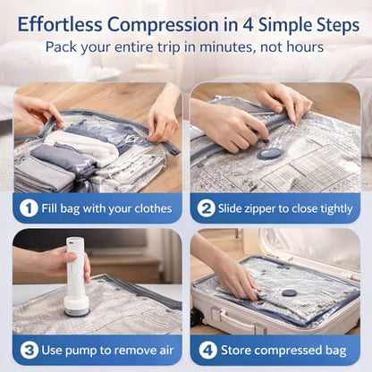Max-Compression Travel Kit for Luggage with Rechargeable Pump, Travels Vacuum Compression Bags Reusable Vacuum Seal Bags for Luggage and Suitcase Space Saver (15 Combo Travel Size)
