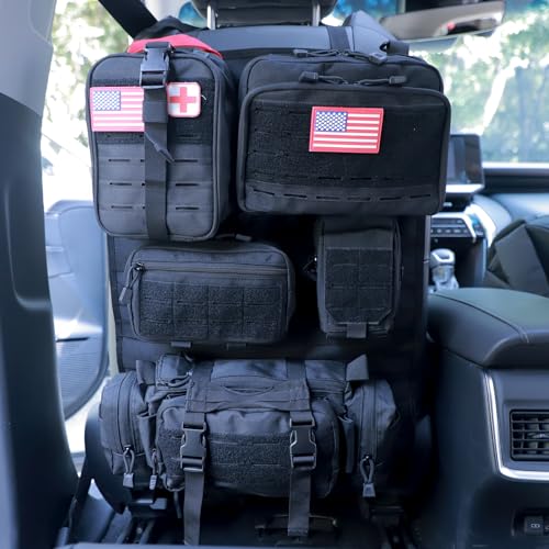 Universal Tactical Seat Back Organizer Vehicle Molle Panel Organizer Storage Bag with 5 Detachable Molle Pouch for All Vehicel Such as Jeep,Truck,SUV, Car, Ford,Chevy etc - color: Upgraded-D-Black