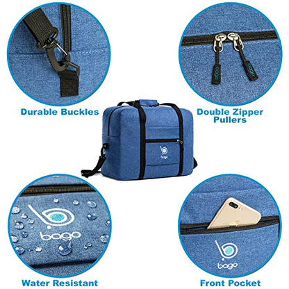 Bago Personal Item Travel Bag For Airlines - Fits As 18x14x8 inches Travel Bag Spirit & Frontier Airlines - Foldable Duffle Bag For Travel - Personal Item Bag Small Carry On Bag For Air Travel - color: SnowDepBlue