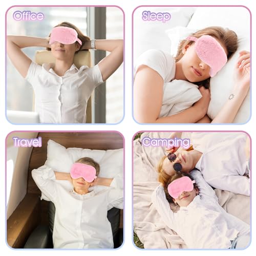 2 Pcs Plush Eye Mask Soft Sleeping Blindfold Eye Cover Comfortable Furry Faux Fur Sleeping Mask Satin Nap Night Eyeshade Cover for Women Men Gift (Pink) - color: Pink