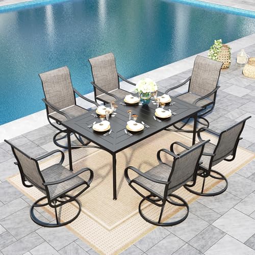 Sophia & William Outdoor Dining Set Patio Dining Set for 6 Outdoor Table and Chairs 7 Pieces Outdoor Patio Set with Swivel Patio Chairs 64" Metal Table for Garden Pool All Weather Brown - color: Brown, size: 64" Rectangular